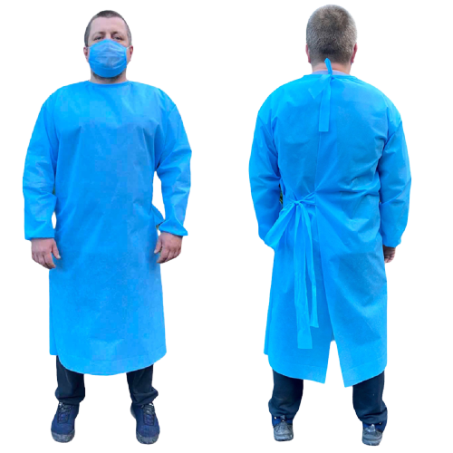 Халат ізоляційний одноразовий зі спанбонду, щ. 50 г/м2